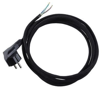 Black fabric cable cord with plug EC Type G  (UK)