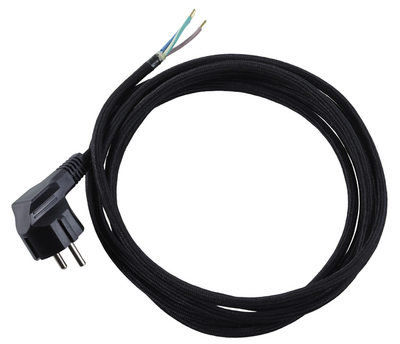 Black fabric cable cord with plug IEC Type F (Schuko)
